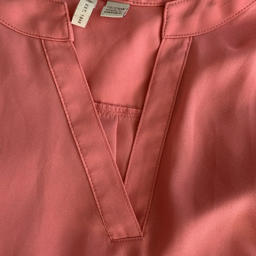 CATO Women’s PLUS Blouse Coral Split Neck‎ Button Sleeve High/Low Hem 18/20W - Picture 4 of 14